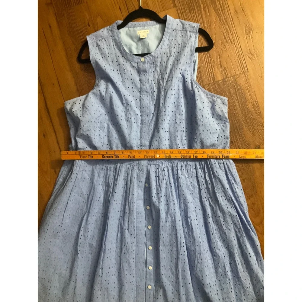J. Crew Blue Eyelet Sleeveless Button Front Shirt Dress Size 22 Cotton